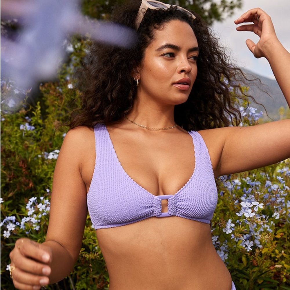 Aerie Shimmery Crinkle Ring Wide Strap Scoop Bikini Top